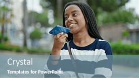  Presentation with voice - Presentation theme with african-american-woman-sending-voice background and a seafoam green colored foreground