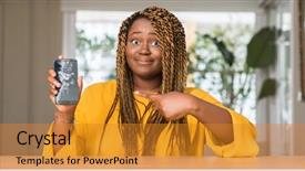  Presentation with african american in technology - PPT theme consisting of african american woman showing broken background and a gold colored foreground