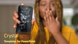  Presentation with shame - Audience pleasing PPT layouts consisting of african american woman showing broken smartphone cover mouth with hand shocked with shame for mistake expression of fear scared in silence secret concept backdrop and a tawny brown colored foreground