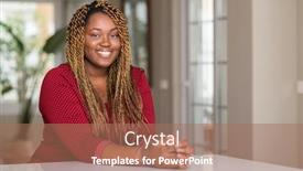  Presentation with standing sitting - Slide set enhanced with african-american-woman-sitting background and a coral colored foreground