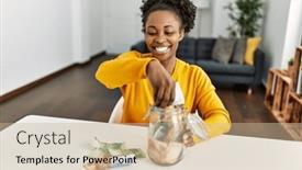  Presentation with african charity - Presentation design featuring african-american-woman-sitting background and a soft green colored foreground