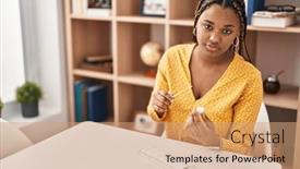  Presentation with antigen test - Slide set with african-american-woman-sitting background and a coral colored foreground
