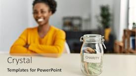  Presentation with african charity - Presentation featuring african-american-woman-sitting background and a soft green colored foreground