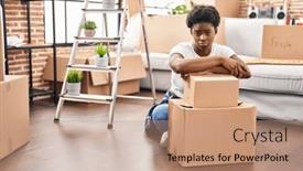  Presentation with woman crying - PPT layouts consisting of african-american-woman-sitting background and a coral colored foreground