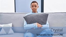  Presentation with simple - PPT theme enhanced with african-american-woman-sitting background and a teal colored foreground