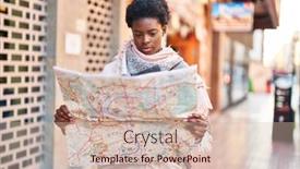  Presentation with city map - Slides featuring african-american-woman-smiling-confident background and a soft green colored foreground