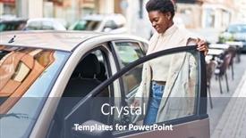  Presentation with car door - PPT theme enhanced with african-american-woman-smiling-confident background and a ocean colored foreground