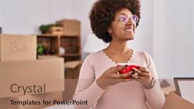  Presentation with confident - PPT layouts with african-american-woman-smiling-confident background and a  colored foreground