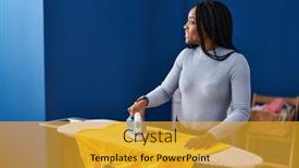  Presentation with laundry room - Presentation design featuring african-american-woman-smiling-confident background and a gold colored foreground