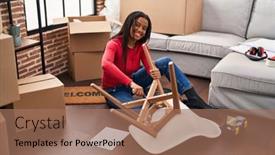  Presentation with new home - PPT theme with african-american-woman-smiling-confident background and a coral colored foreground