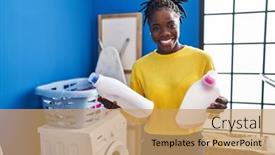  Presentation with laundry detergent - Presentation theme consisting of african-american-woman-smiling-confident background and a coral colored foreground