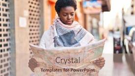  Presentation with city map - Presentation design with african-american-woman-smiling-confident background and a coral colored foreground