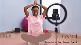  Presentation with woman sport - Slides enhanced with african-american-woman-smiling-confident background and a coral colored foreground