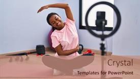  Presentation with stretch - Slide set with african-american-woman-smiling-confident background and a coral colored foreground