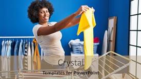  Presentation with laundry room - Slide set having african-american-woman-smiling-confident background and a coral colored foreground