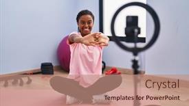  Presentation with stretch - Presentation theme having african-american-woman-smiling-confident background and a coral colored foreground