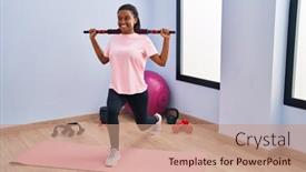  Presentation with exercise sport - PPT theme with african-american-woman-smiling-confident background and a coral colored foreground