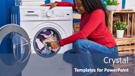  Presentation with laundry detergent - Slides consisting of african-american-woman-smiling-confident background and a ocean colored foreground