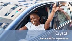  Presentation with car key - Slides featuring african-american-woman-smiling-confident background and a teal colored foreground