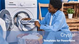  Presentation with laundry room - Presentation enhanced with african-american-woman-smiling-confident background and a teal colored foreground