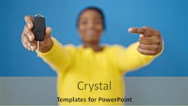  Presentation with car key - Presentation with african-american-woman-smiling-confident background and a yellow colored foreground
