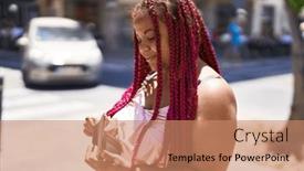  Presentation with counting - Slides enhanced with african-american-woman-smiling-confident background and a coral colored foreground
