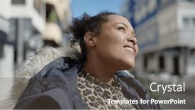  Presentation with confident - Presentation theme enhanced with african-american-woman-smiling-confident background and a tawny brown colored foreground