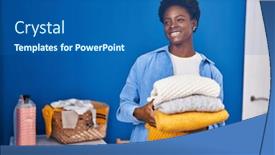  Presentation with laundry room - Slide set featuring african-american-woman-smiling-confident background and a ocean colored foreground