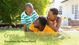  Presentation with social isolation - Colorful presentation theme enhanced with african-american-woman-spending-time backdrop and a yellow colored foreground