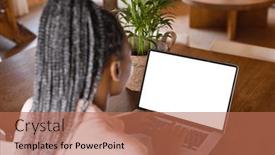  Presentation with nature cabin - Presentation design consisting of african-american-woman-spending-time background and a coral colored foreground