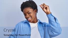  Presentation with american music - Presentation theme having african-american-woman-standing-over background and a light blue colored foreground