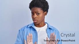  Presentation with forbidden - Slides having african-american-woman-standing-over background and a light blue colored foreground