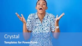  Presentation with blue eyes - Slide set enhanced with african-american-woman-standing-over background and a teal colored foreground