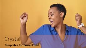  Presentation with yellow music - Presentation design having african-american-woman-standing-over background and a gold colored foreground