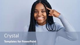  Presentation with thought - Slides enhanced with african-american-woman-standing-over background and a light blue colored foreground