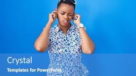  Presentation with blue music - PPT theme with african-american-woman-standing-over background and a teal colored foreground