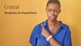  Presentation with forefinger - Presentation theme having african-american-woman-standing-over background and a yellow colored foreground