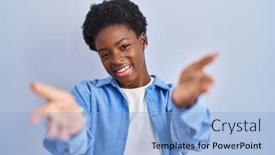  Presentation with acceptance - Presentation design with african-american-woman-standing-over background and a light blue colored foreground