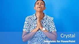  Presentation with praying hands - Slide set enhanced with african-american-woman-standing-over background and a teal colored foreground