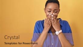  Presentation with scandal - Presentation theme with african-american-woman-standing-over background and a gold colored foreground