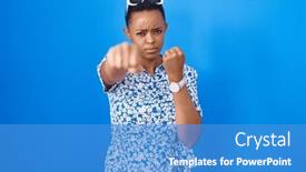  Presentation with violence woman - PPT theme consisting of african-american-woman-standing-over background and a teal colored foreground