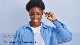  Presentation with thought - PPT theme with african-american-woman-standing-over background and a light blue colored foreground