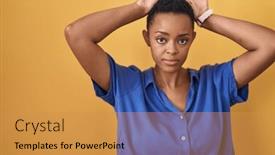  Presentation with bunny - Presentation design featuring african-american-woman-standing-over background and a gold colored foreground