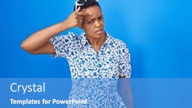  Presentation with acne woman - Slides consisting of african-american-woman-standing-over background and a teal colored foreground