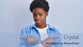  Presentation with direction - Slides featuring african-american-woman-standing-over background and a light blue colored foreground