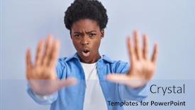 Presentation with frustration - Slides enhanced with african-american-woman-standing-over background and a light blue colored foreground