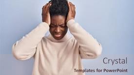  Presentation with migraine - Slide set having african-american-woman-standing-over background and a soft green colored foreground