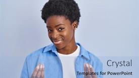  Presentation with salary - Presentation theme consisting of african-american-woman-standing-over background and a light blue colored foreground