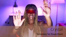  Presentation with streamer - PPT layouts having african-american-woman-streamer-playing background and a coral colored foreground