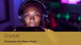  Presentation with streamer - Theme enhanced with african-american-woman-streamer-playing background and a gold colored foreground